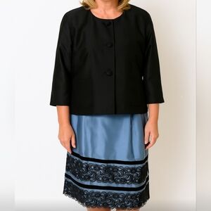 Sharagano Blue And Black Sanctuary Silk Skirt Suit Sz 12 NWT